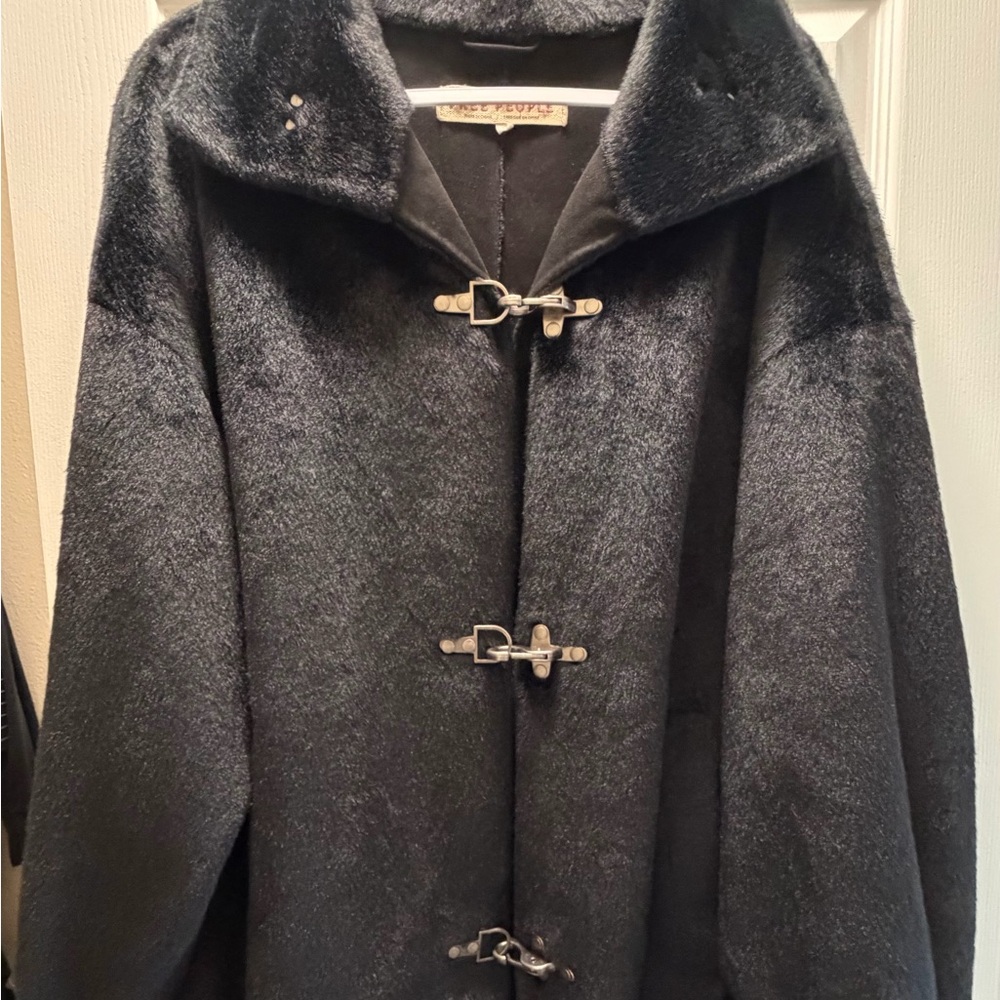 Free People Black Faux Fur Toggle Coat